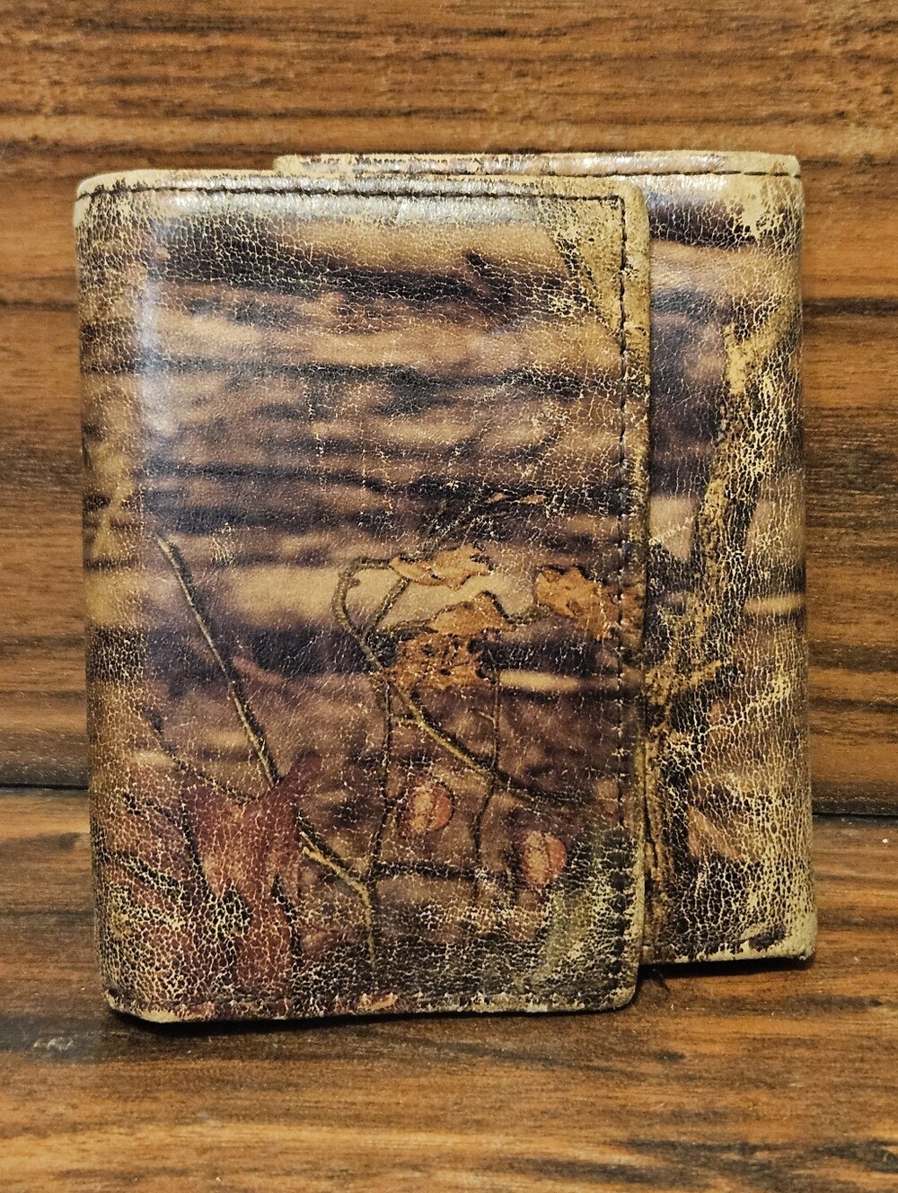 MOSSY OAK BREAKUP Camo Trifold Wallet Genuine Leather Camouflage Hunting Mens